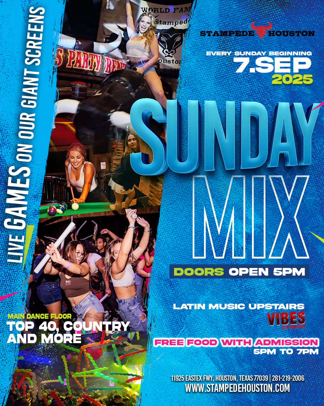 Sunday Mix – Houston Nightclub Sunday Party Stampede Houston nightclub – Sunday Mix with dancing, nightlife, Latin music & free food in Houston
