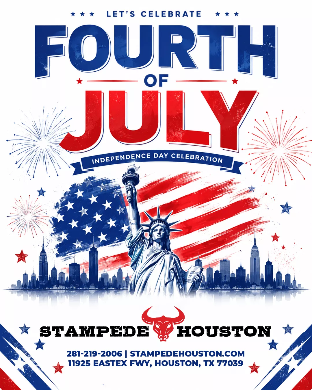Fourth of July party at Stampede Houston nightclub with Independence Day celebration, music, dancing and Houston nightlife