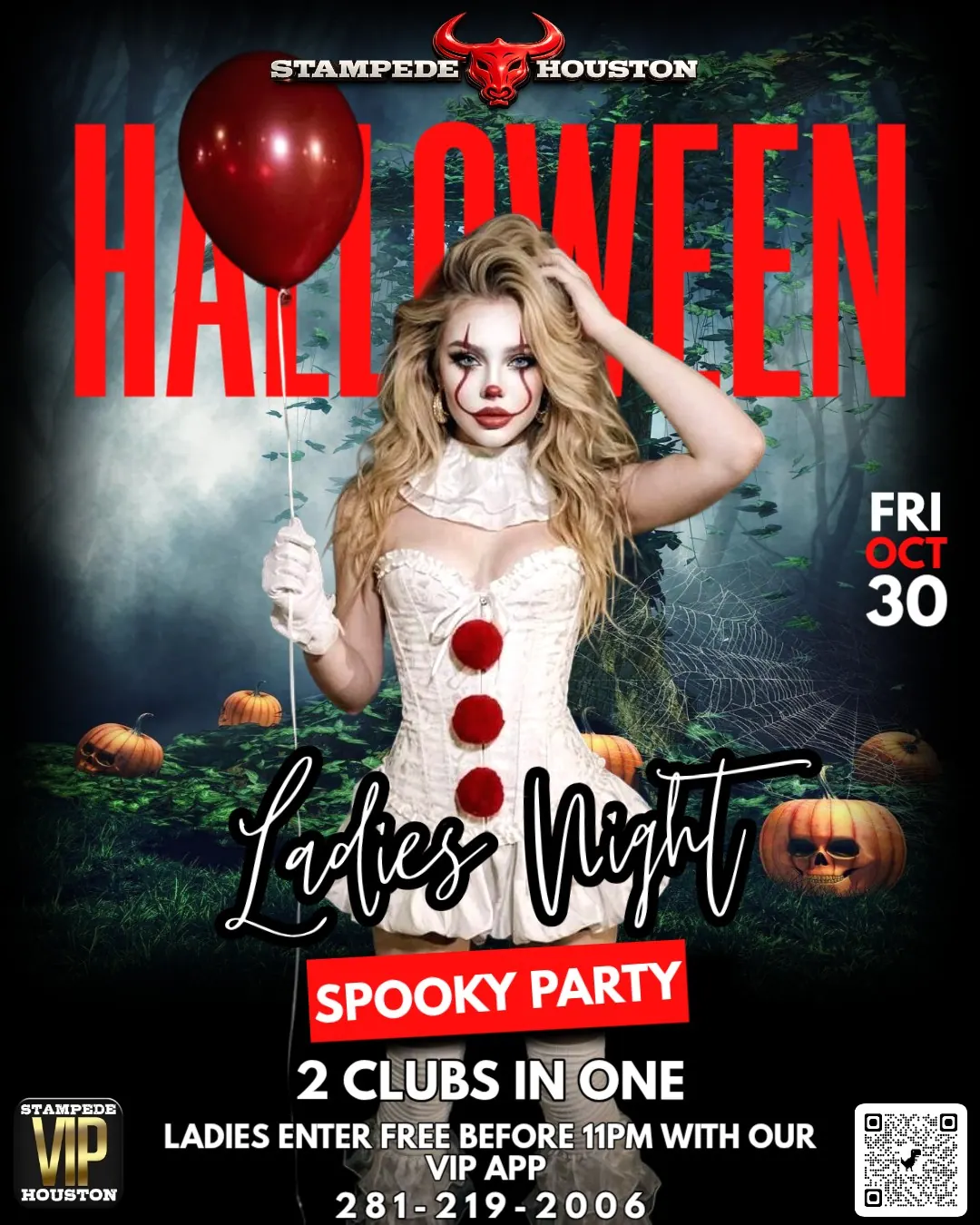 Halloween Ladies Night Spooky Party at Stampede Houston – Friday October 30, ladies free before 11PM with VIP app
